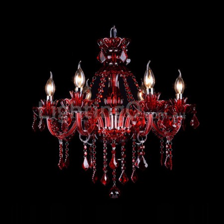 6 Light Red Candle Style Crystal Chandelier