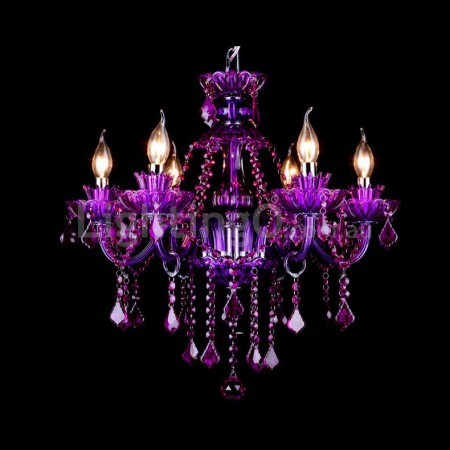 6 Light Purple Candle Style Crystal Chandelier