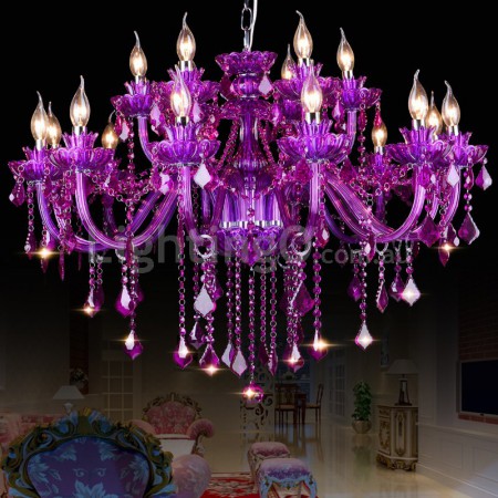 18 Light (12+6) 2 Tiers Purple Candle Style Crystal Chandelier