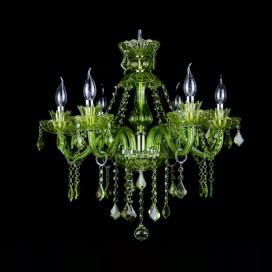 6 Light Dark Green Candle Style Crystal Chandelier