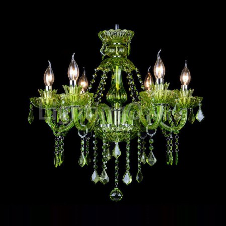 6 Light Dark Green Candle Style Crystal Chandelier