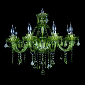 8 Light Dark Green Candle Style Crystal Chandelier