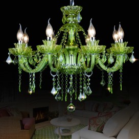 8 Light Dark Green Candle Style Crystal Chandelier