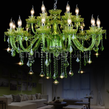 18 Light (12+6) 2 Tiers Dark Green Candle Style Crystal Chandelier