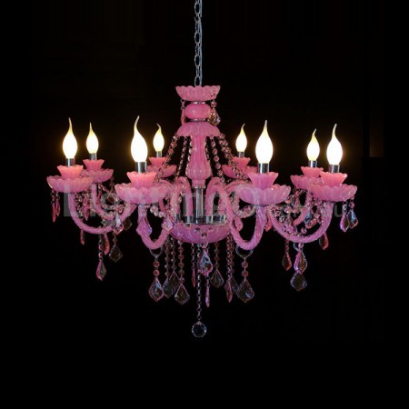 8 Light Pink Candle Style Crystal Chandelier