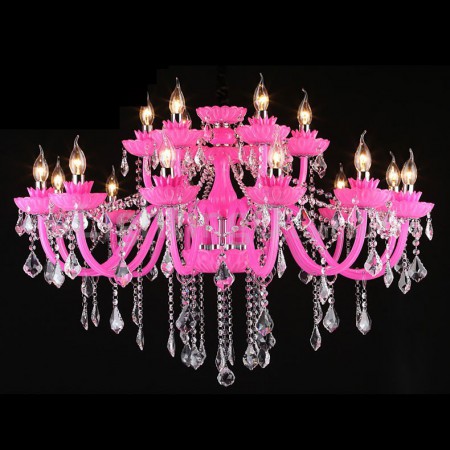 18 Light (12+6) 2 Tiers Pink Candle Style Crystal Chandelier