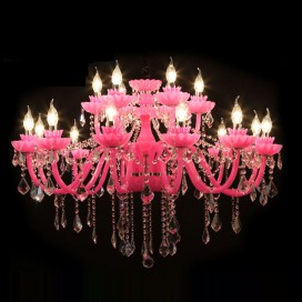 18 Light (12+6) 2 Tiers Pink Candle Style Crystal Chandelier