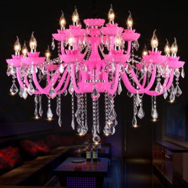 18 Light (12+6) 2 Tiers Pink Candle Style Crystal Chandelier