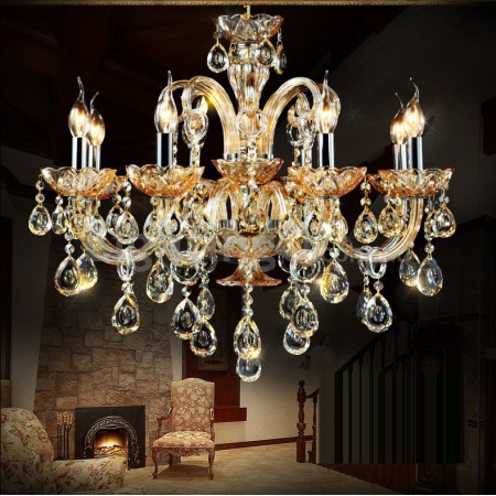 8 Light Amber Candle Style Crystal Chandelier