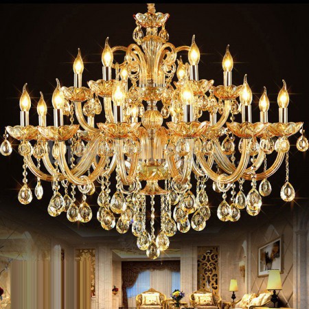 18 Light (12+6) 2 Tiers Amber Candle Style Crystal Chandelier