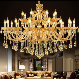 24 Light (16+8) 2 Tiers Amber Candle Style Crystal Chandelier