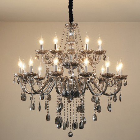 18 Light (12+6) 2 Tiers Modern Gray Candle Style Crystal Chandelier