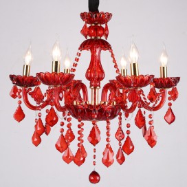 6 Light Red Candle Style Crystal Chandelier