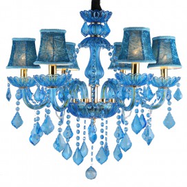 6 Light Blue Candle Style Crystal Chandelier