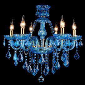 6 Light Blue Candle Style Crystal Chandelier