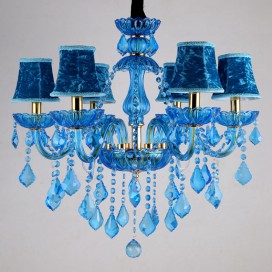 6 Light Blue Candle Style Crystal Chandelier