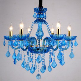 6 Light Blue Candle Style Crystal Chandelier