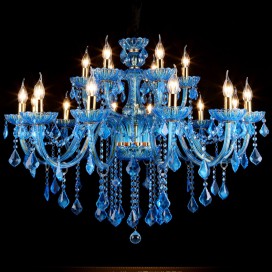 18 Light (12+6) 2 Tiers Blue Candle Style Crystal Chandelier