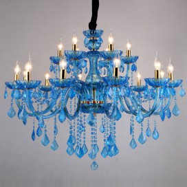 18 Light (12+6) 2 Tiers Blue Candle Style Crystal Chandelier