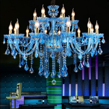 18 Light (12+6) 2 Tiers Blue Candle Style Crystal Chandelier