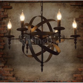 6 Light Single Tier Retro Vintage Metal Chandelier