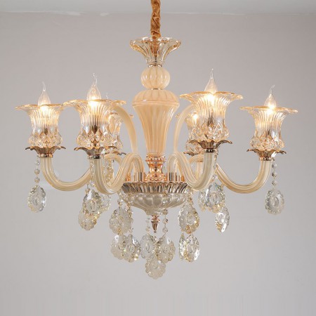 6 Light Champagne Candle Style Crystal Chandelier