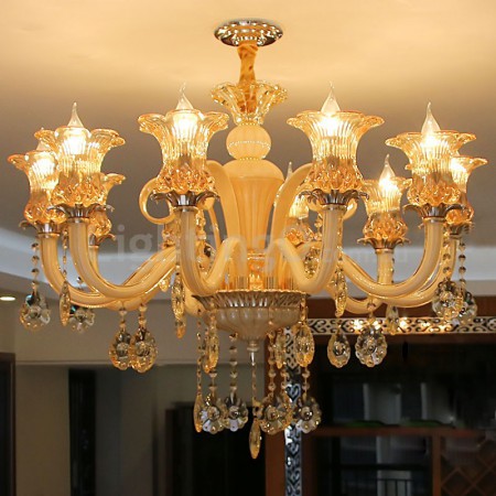 10 Light Champagne Candle Style Crystal Chandelier