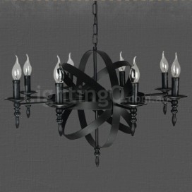 8 Light Single Tier Black Retro Vintage Metal Chandelier