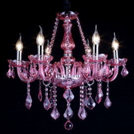 6 Light Rose Red Candle Style Crystal Chandelier