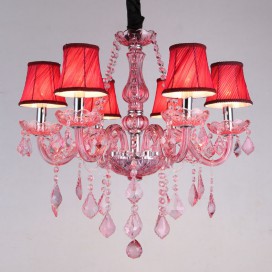 6 Light Rose Red Candle Style Crystal Chandelier