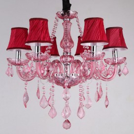 6 Light Rose Red Candle Style Crystal Chandelier