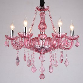 6 Light Rose Red Candle Style Crystal Chandelier