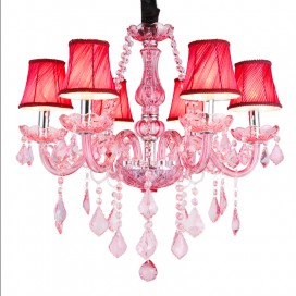 6 Light Rose Red Candle Style Crystal Chandelier