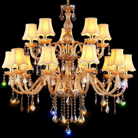 15 Light (10+5) 2 Tiers Amber Candle Style Crystal Chandelier