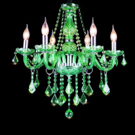 6 Light Green Candle Style Crystal Chandelier