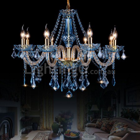 8 Light Blue Candle Style Crystal Chandelier