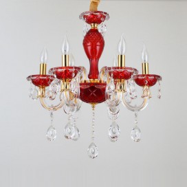 6 Light Red Candle Style Crystal Chandelier