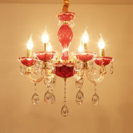 6 Light Red Candle Style Crystal Chandelier