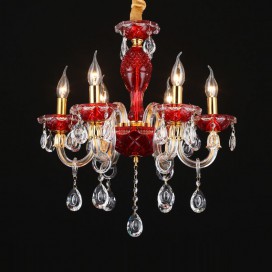 6 Light Red Candle Style Crystal Chandelier