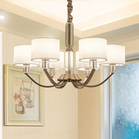 6 Light Modern/ Contemporary Crystal Chandelier with Fabric Shade