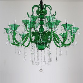 18 Light (12+6) 2 Tiers Green Candle Style Crystal Chandelier