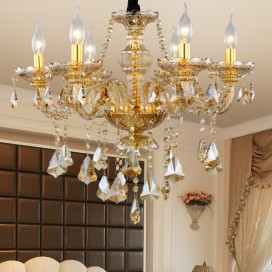 6 Light Amber Candle Style Crystal Chandelier