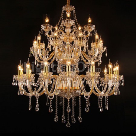 30 Light (14+10+6) 3 Tiers Gold Colour Huge Candle Style Crystal Chandelier