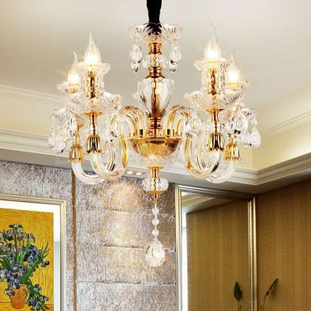 5 Light Gold Candle Style Crystal Chandelier