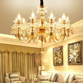 10 Light Gold Candle Style Crystal Chandelier