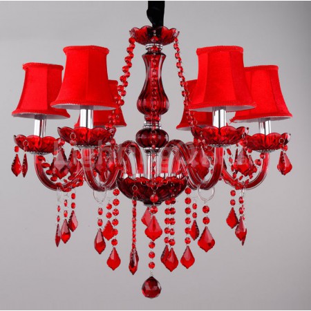 6 Light Red Candle Style Crystal Chandelier