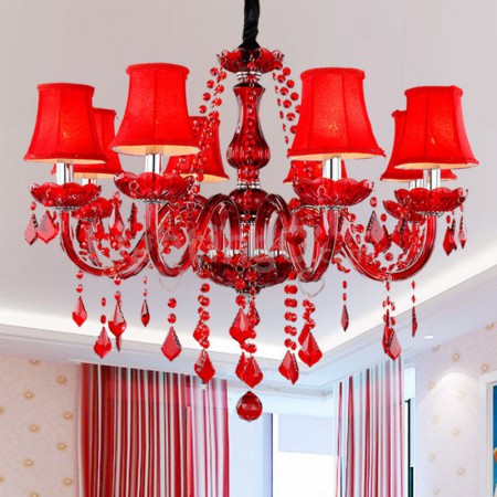 8 Light Red Candle Style Crystal Chandelier