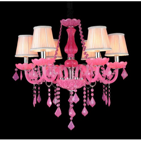 6 Light Pink Candle Style Crystal Chandelier