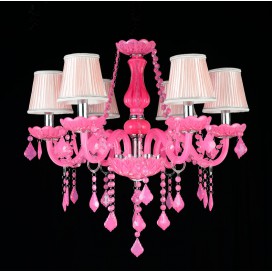 6 Light Pink Candle Style Crystal Chandelier