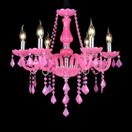 6 Light Pink Candle Style Crystal Chandelier